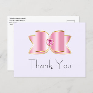 Carte Postale Bow en verre rose avec Merci en pierre angulaire