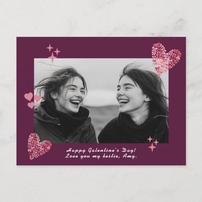 Carte Postale Bow Hearts Galentine's Day Photo et texte personna (Devant)