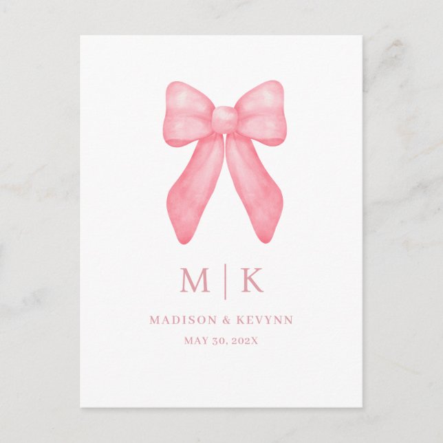Carte Postale Bow rose gribouillé | Mariage (Devant)