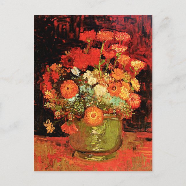 Carte Postale Bowl avec Zinnias par Vincent van Gogh, (Devant)