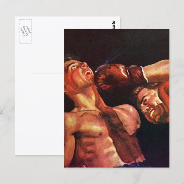 Carte Postale Boxe sportive vintage, boxeurs se frappant (Devant / Derrière)