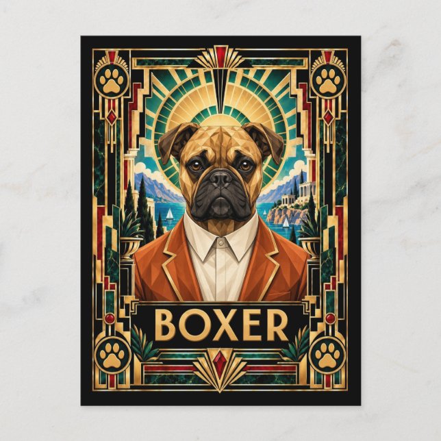 Carte Postale Boxer, Chien Art Déco (Devant)