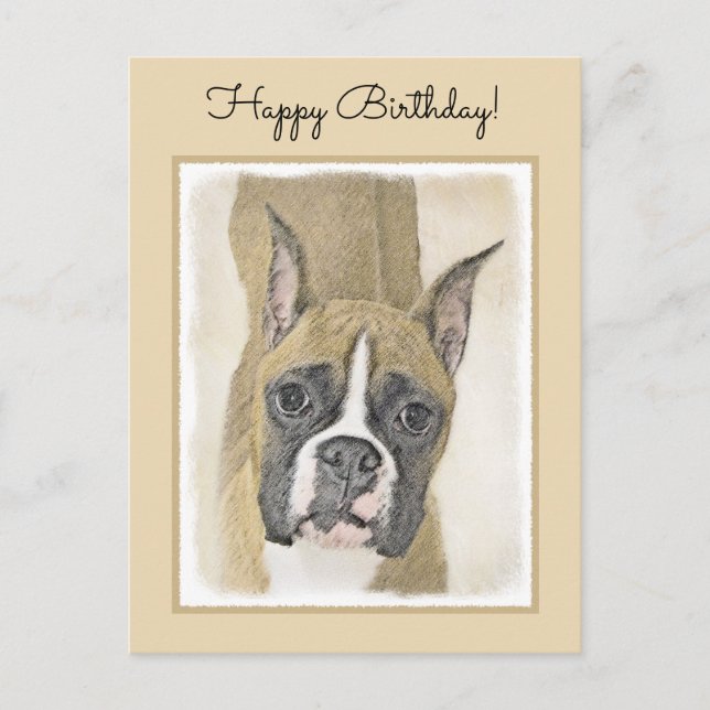 Carte Postale Boxer Peinture - Cute Original Chien Art (Devant)