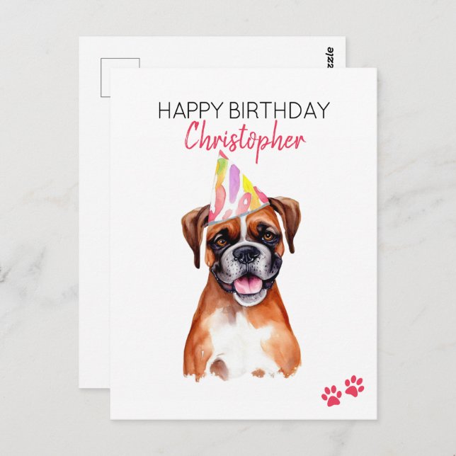 Carte Postale Boxer Personnalisé Joyeux Anniversaire  (Devant / Derrière)