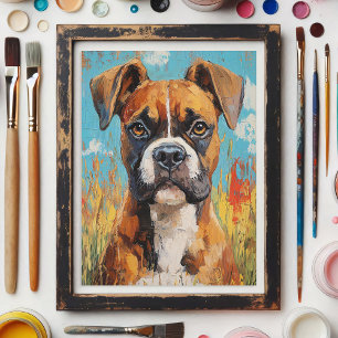 Carte Postale Boxer Portrait Chien Peinture à l'huile numérique