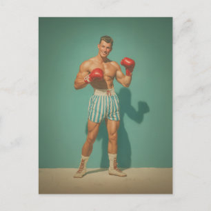 Carte Postale Boxeur Vintage En Short À Rayures