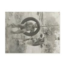 boy and cow black and white vintage postcard