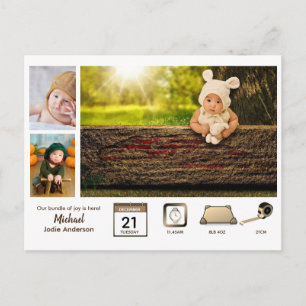 Carte Postale BOY BABY STATS Photo Collage Modern Rustic