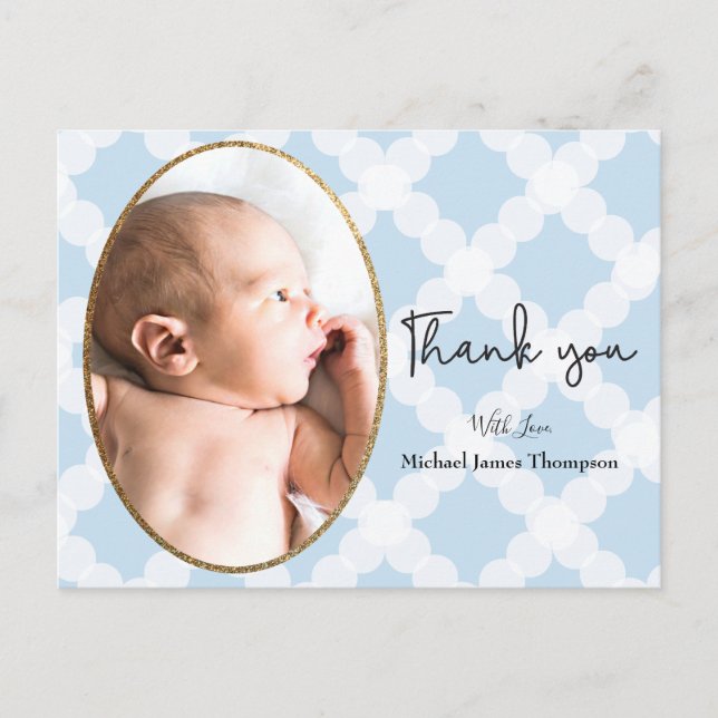 Carte Postale Boy Photo Baby shower bleu Merci (Devant)
