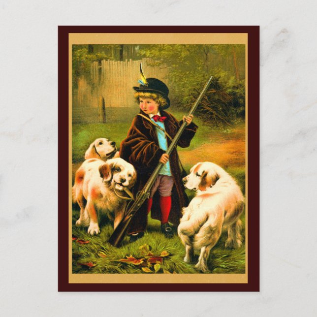 Carte Postale Boy victorien et Chiens de St Bernard (Devant)