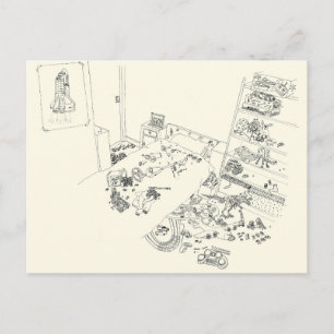 Carte Postale Boys Bedroom Mess Humour de famille Dessin d'en ha