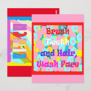 Carte Postale Bracelet dents cheveux laver visage amusant enfant