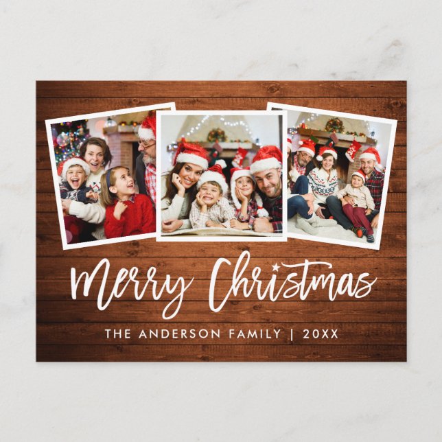 Carte Postale Bracelet en bois rustique 3 Photo Étoile de Noël (Devant)