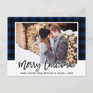 Carte Postale Bracelet Script bleu Plaid Couple photo Noël