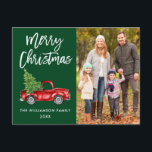 Carte Postale Bracelet Script Camion Vintage Photo Christmas Gre<br><div class="desc">Script de brosse moderne Aquarelle Vintage Camion rouge avec arbre de Noël - Joyeux Noël Famille Photo Carte postale verte</div>