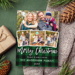 Carte Postale Bracelet Script Joyeux Noël 4 Photo Green Plaid<br><div class="desc">Brosse moderne Script Joyeux Noël Carte postale verte - 4 Photos</div>