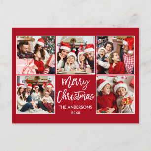 Carte Postale Bracelet Script Joyeux Noël Famille 5 Photo Rouge