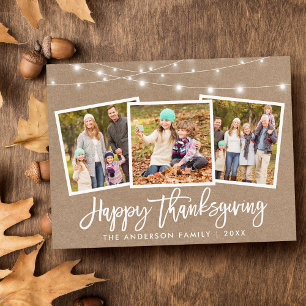 Carte Postale Bracelet Script Kraft Lights 3 Photo Thanksgiving
