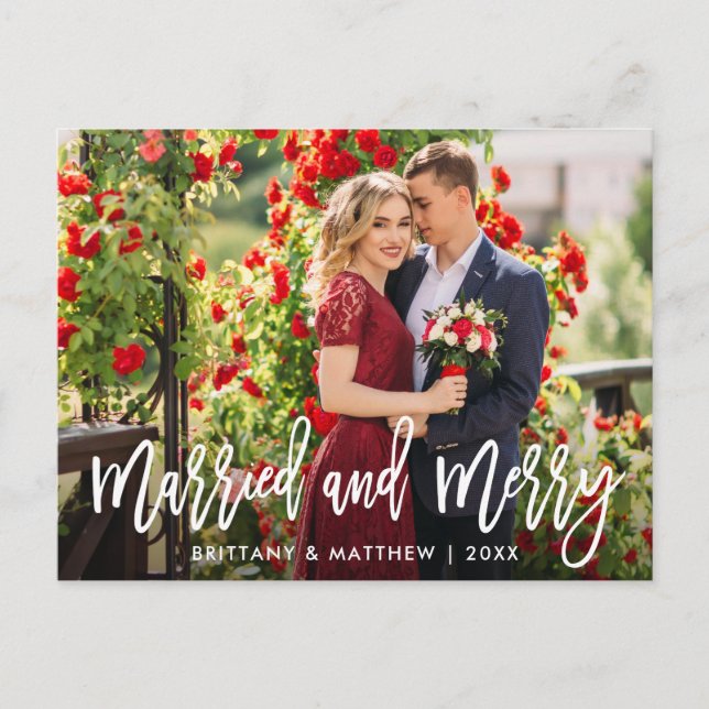 Carte Postale Bracelet Script Marié & Joyeux Photo Noël (Devant)
