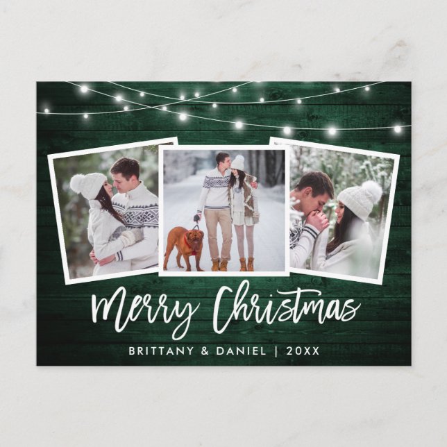 Carte Postale Bracelet Script Vert Lumières bois 3 Photo Noël (Devant)