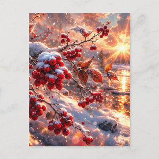 Carte Postale Braises de baies rouges de neige d'hiver