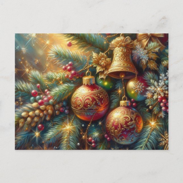 Carte Postale Branche avec décoration de Noël (Devant)