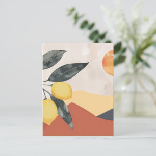 Carte Postale Branche de citron avec Abstrait minimaliste Sun