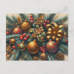 Carte Postale Branche de Noël avec balles rouges
