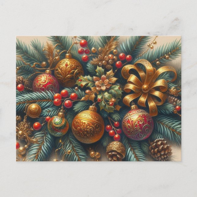 Carte Postale Branche de Noël avec balles rouges (Devant)