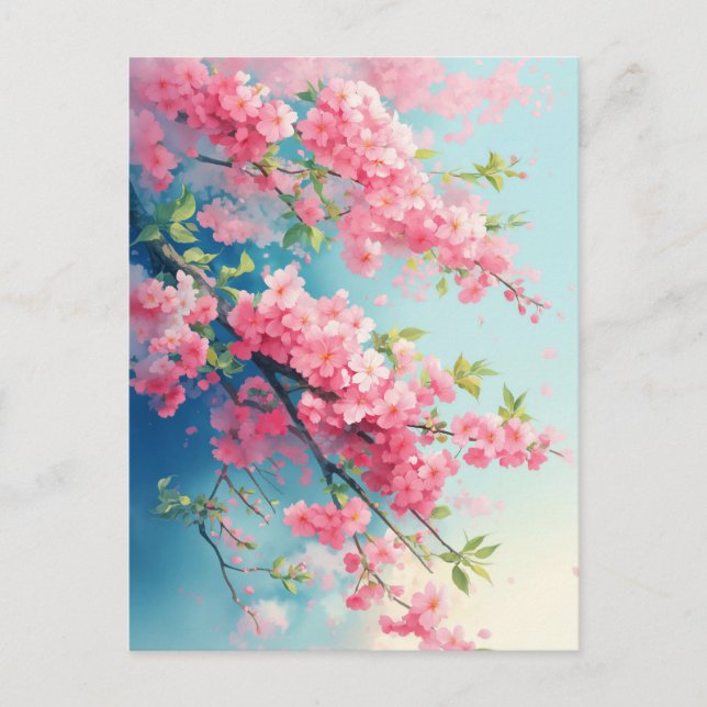 Carte Postale Branches de fleurs de cerisier roses dans un ciel  (Devant)