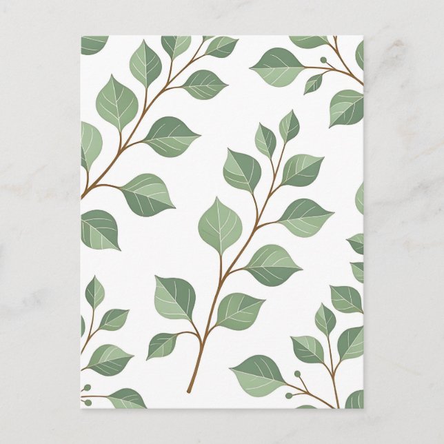 Carte Postale Branches Feuillues Vert Sage Aquarelle Botanique  (Devant)