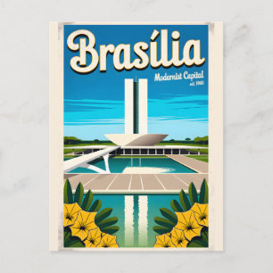 Carte Postale Brasília Vintage Brésil Capitale Moderniste Rétro 