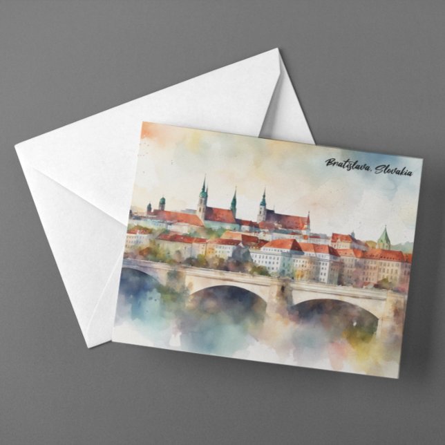 Carte Postale Bratislava Slovakia Watercolor Painting Panorama  (Bratislava Slovakia Watercolor Painting Panorama Postcard)