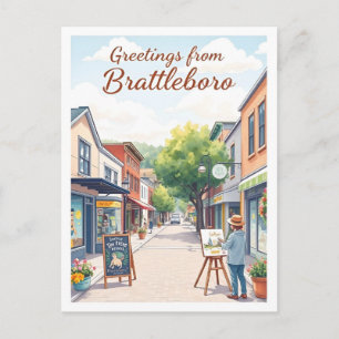 Carte Postale Brattleboro, Vermont – Vieux centre-ville artistiq