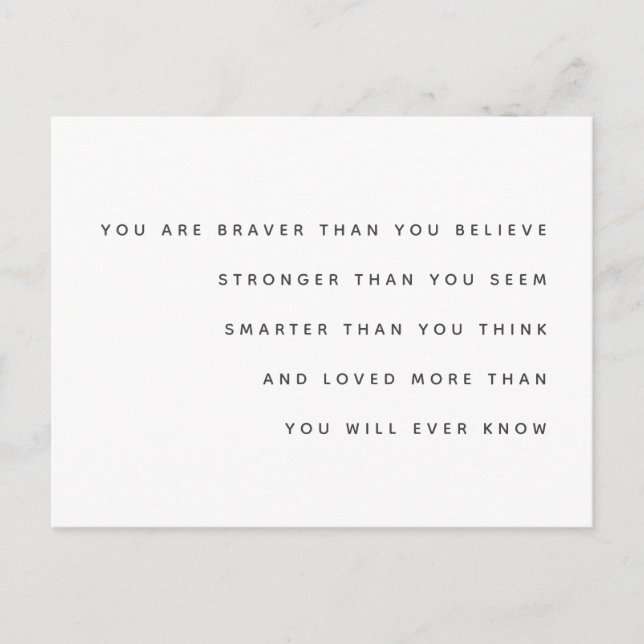 Carte Postale Braver Stronger Smarter Loved | Milne Citation Mod (Devant)