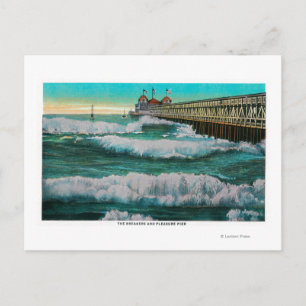 Carte Postale Breakers and Pleasure PierLong Beach, CA