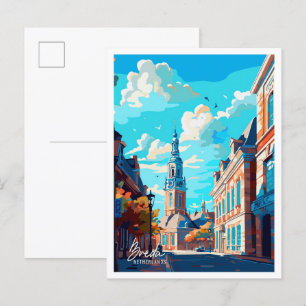 Carte Postale Breda Pays-Bas Art Illustration de voyage vintage