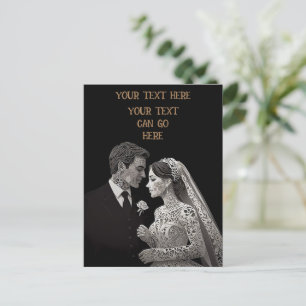 Carte Postale Bride & Groom Delicate blanc sur noir