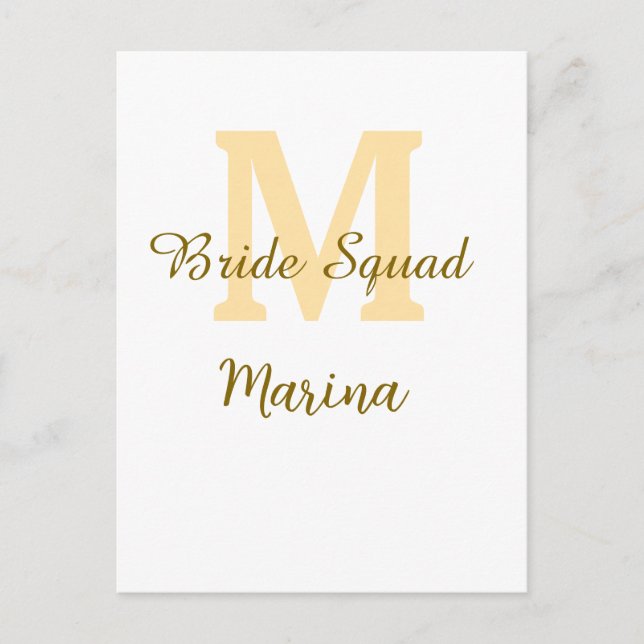 Carte Postale Bride squad monogram golden bridal shower simple  (Devant)