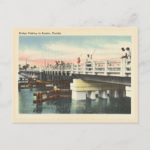Carte Postale Bridge Fishing en Floride Scène Vintage Ruskin