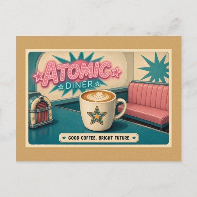 Carte Postale Bright Future Retro Atomic Diner Star Latte (Devant)
