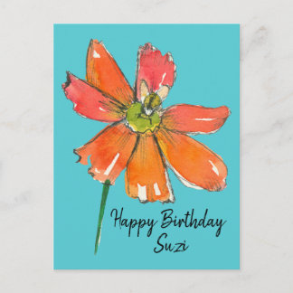 Carte Postale Bright Orange Daisy Flower Joyeux anniversaire
