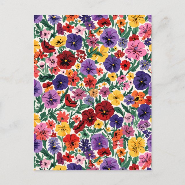 Carte Postale Bright Spring Pansies Floral Garden Pattern (Devant)