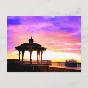 Carte Postale Brighton Bandstand et West Pier avec coucher de so