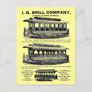 Carte Postale Brill Company Streetcars et Trolleys