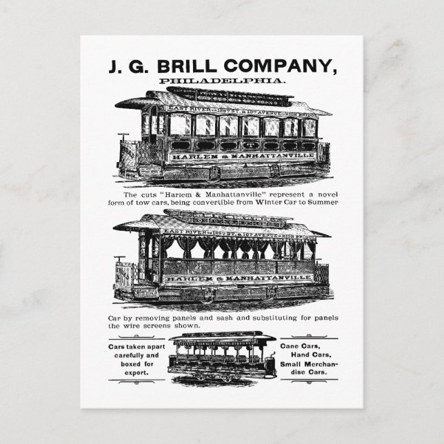 Carte Postale Brill Company Streetcars et Trolleys (Devant)