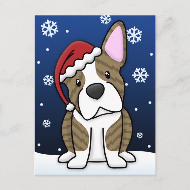 Carte postale Brindle de Noël de Kawaii Boston (Devant)