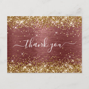Carte Postale Brique de paillettes dorées rouge feuille de métal