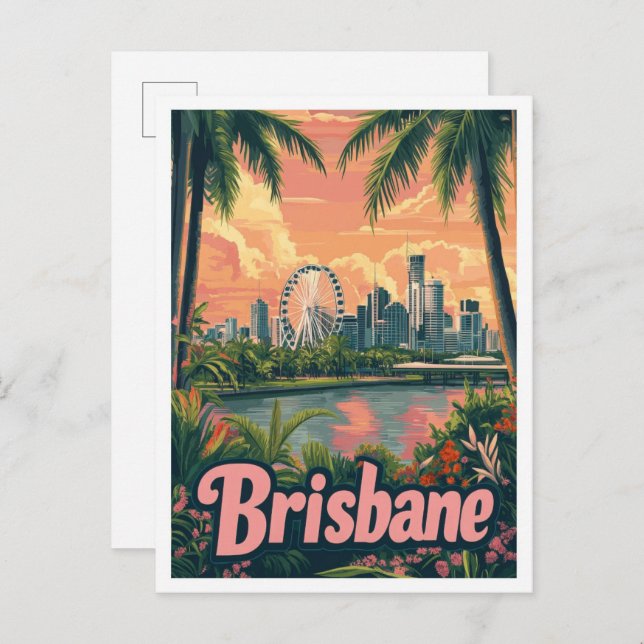 Carte Postale Brisbane Australie Vintage voyage d'art (Devant / Derrière)