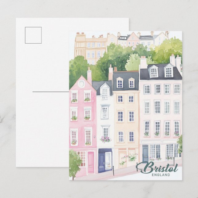 Carte Postale Bristol Angleterre Gouache Peinture Illustration V (Devant / Derrière)